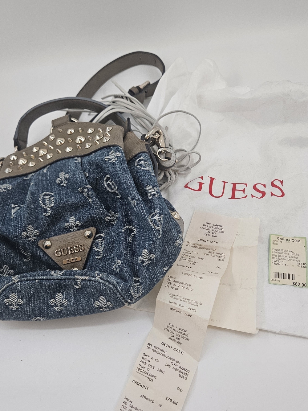 Guess Woman Denim Shoulder Hand Bag With Tassle Original Bag/receipt Inc